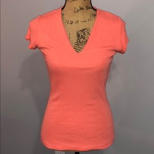 INC Peach V-Neck Ribbed Tee Size Medium